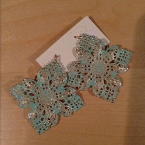 Earrings - teal in color‎ with a splash of gold